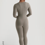 U-Shape Long Sleeve Jumpsuit - Quiet Sage