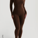 U-Shape Long Sleeve Jumpsuit - Cocoa