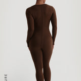 U-Shape Long Sleeve Jumpsuit - Cocoa