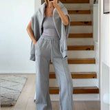 Pantalon de survêtement structuré à jambe large - Gris chiné