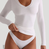 T-shirt à manches longues en forme de V - Blanc