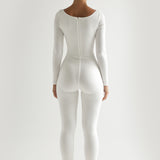 Round Neck Long Sleeve Jumpsuit - White