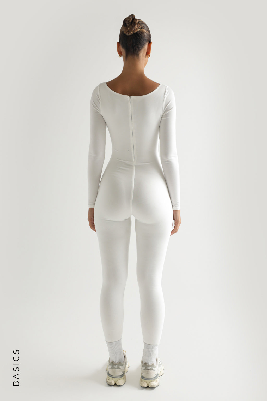 Round Neck Long Sleeve Jumpsuit - White