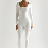Round Neck Long Sleeve Jumpsuit - White