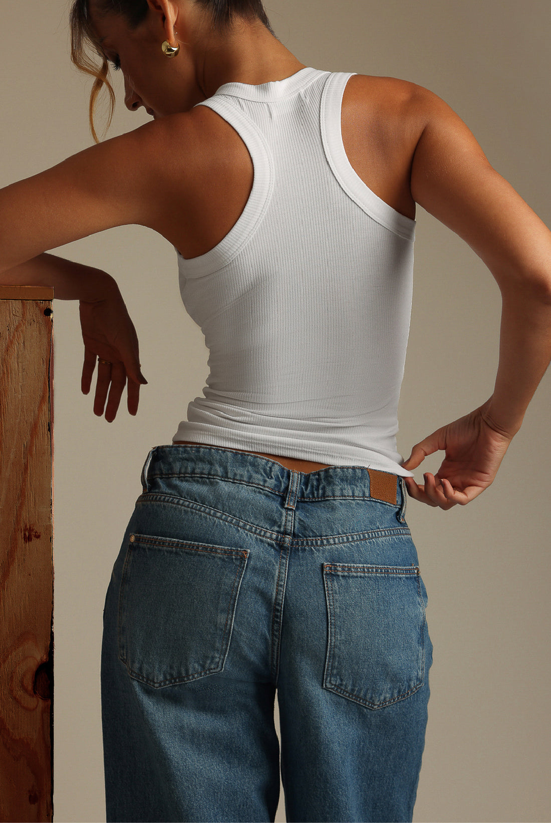 Débardeur micro-côtelé en forme de T - Blanc