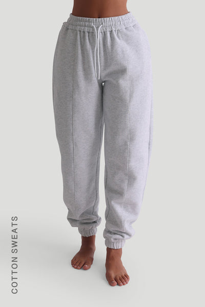 Baggy Fit Structured Sweatpants - Light Heather Gray