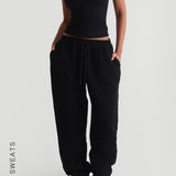 Baggy Fit Structured Sweatpants - Black