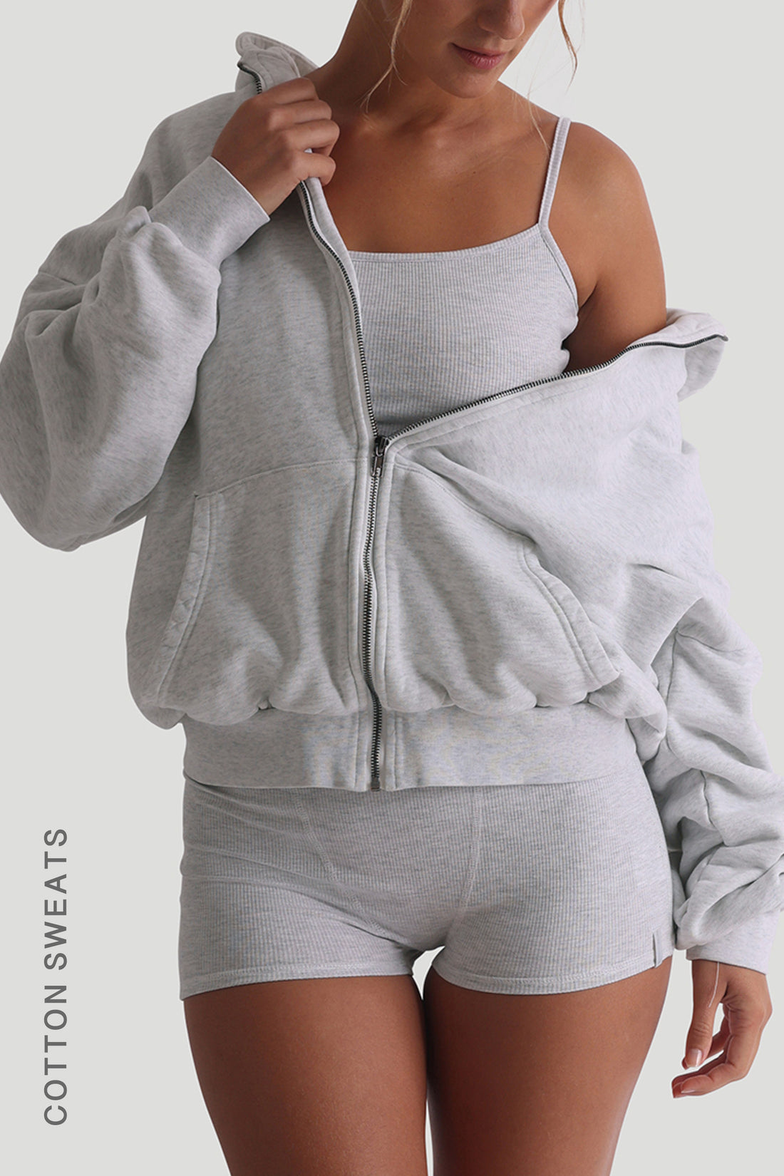 Sweat à capuche zippé Boyfriend - Gris chiné clair