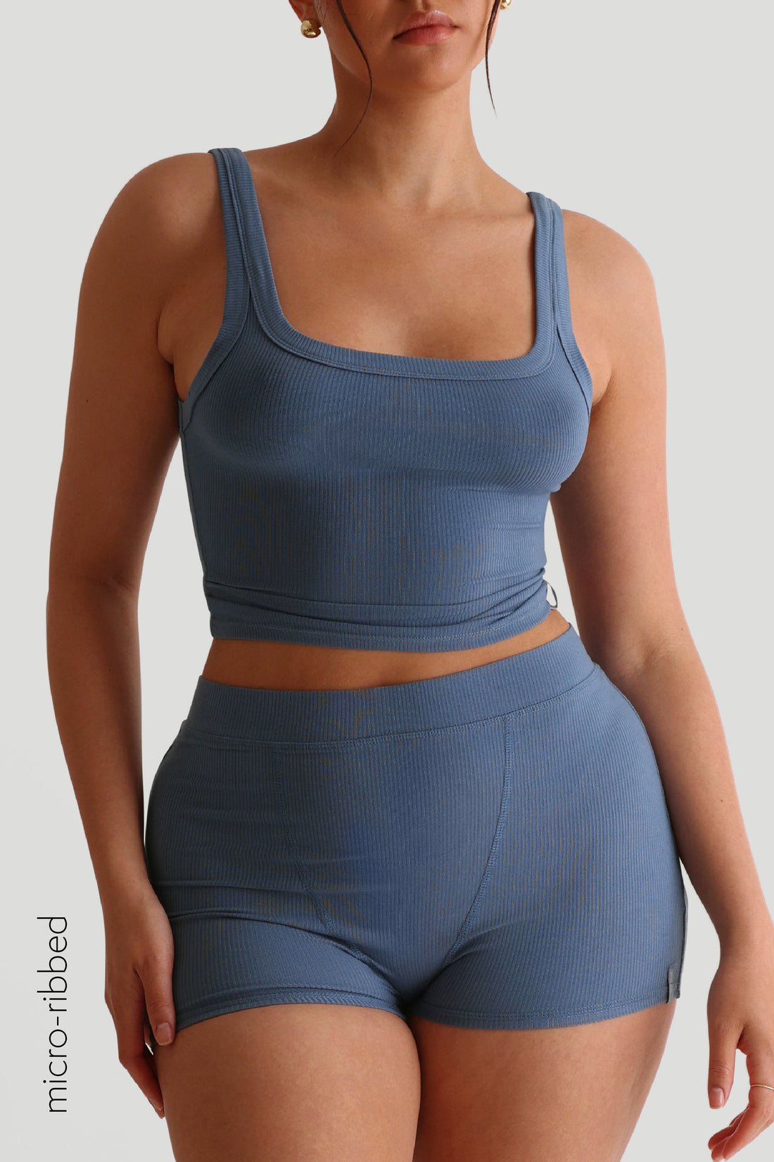 Square Neck Micro-Ribbed Tank Top - Breeze