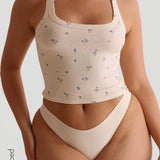 Square Neck Micro-Ribbed Tank Top - Bloom