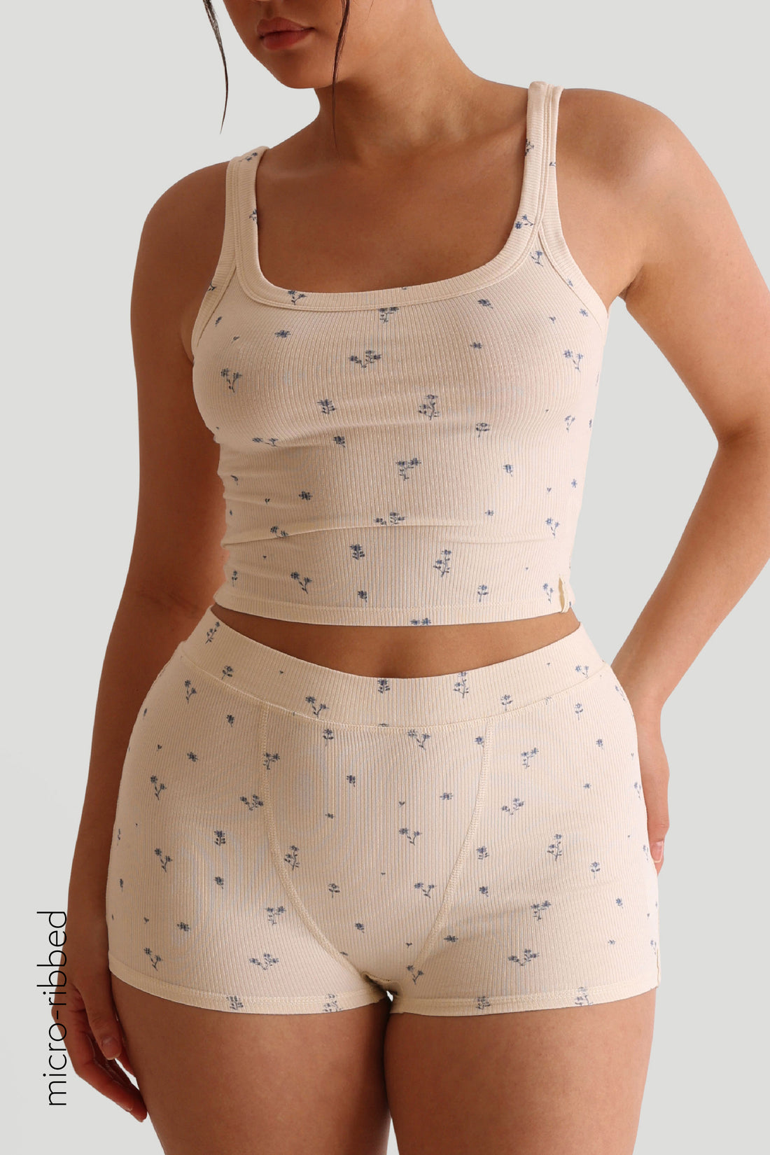 Square Neck Micro-Ribbed Tank Top - Bloom