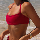 Halter Bandeau Bikini Top - Pomegranate