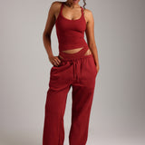 Round Neck Micro-Ribbed Tank Top - Cranberry