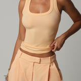 T-Shape Micro-Ribbed Tank Top - Honeypeach