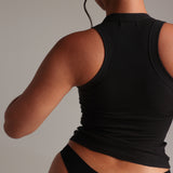T-Shape Micro-Ribbed Tank Top - Black