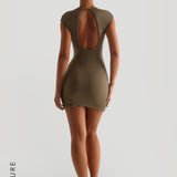 Cap Sleeve Open-Back Mini Dress - Latte Taupe