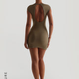 Cap Sleeve Open-Back Mini Dress - Latte Taupe