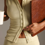 Form-Ribbed Button-Down Tank Top - Peppermint Tea