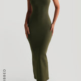 Form-Ribbed Open-Back Maxi Dress - Cypress