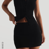 Form-Ribbed Button-Down Tank Top - Black