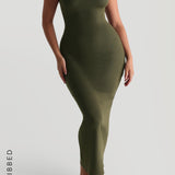 Form-Ribbed Open-Back Maxi Dress - Cypress