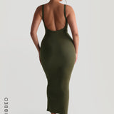 Form-Ribbed Open-Back Maxi Dress - Cypress