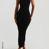 True Boat Neck Maxi Dress - Black