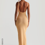 Form-Ribbed Open-Back Maxi Dress - Honeypeach