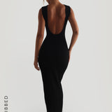 True Boat Neck Maxi Dress - Black