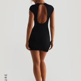 Cap Sleeve Open-Back Mini Dress - Black