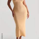 Form-Ribbed Open-Back Maxi Dress - Honeypeach