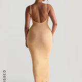 Form-Ribbed Open-Back Maxi Dress - Honeypeach