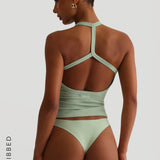 Form-Ribbed Split-Back Tank Top - Mint