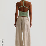 Form-Ribbed Split-Back Tank Top - Mint