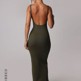 Form-Ribbed Open-Back Maxi Dress - Cypress