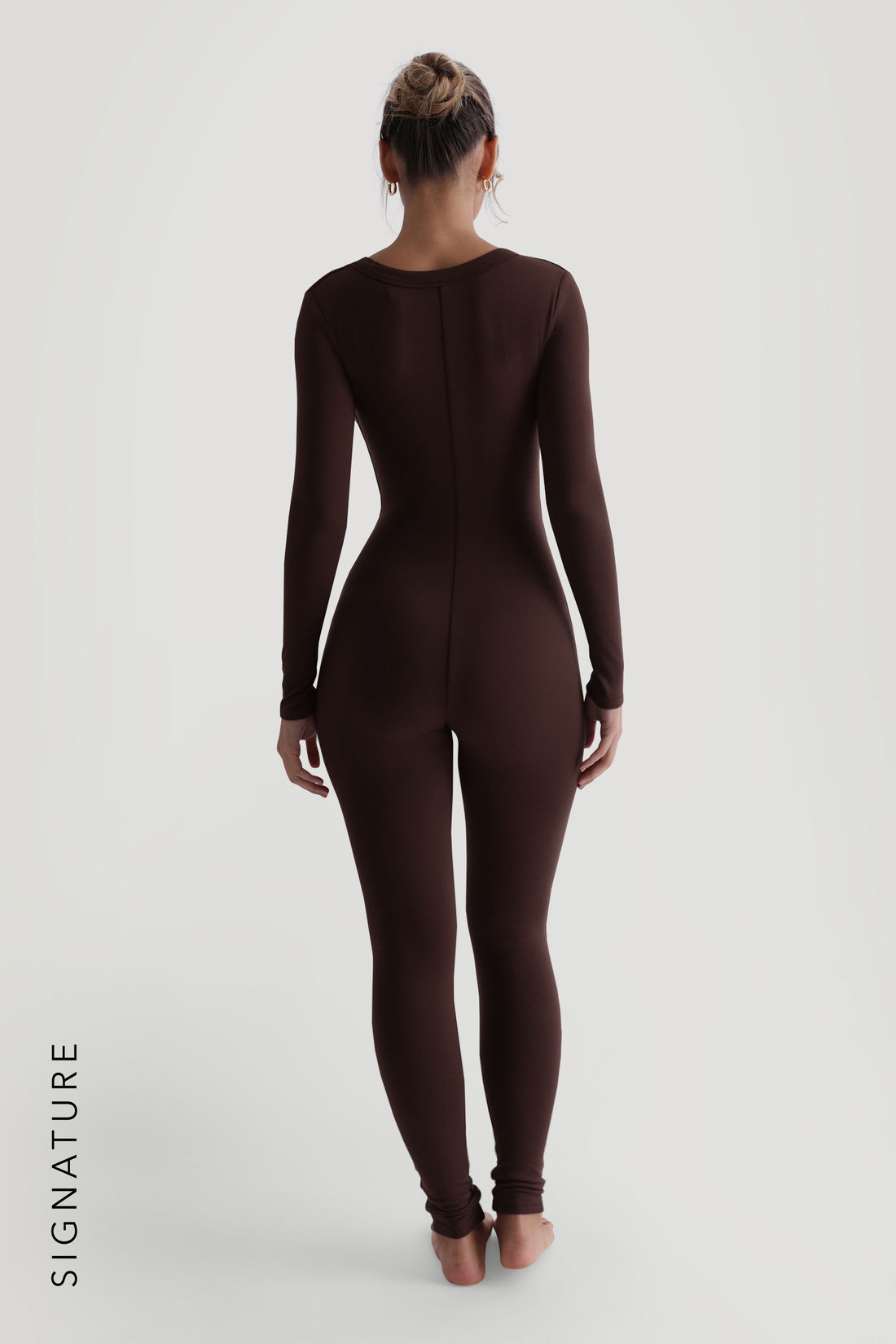 U-Shape Long Sleeve Jumpsuit - Chocolate