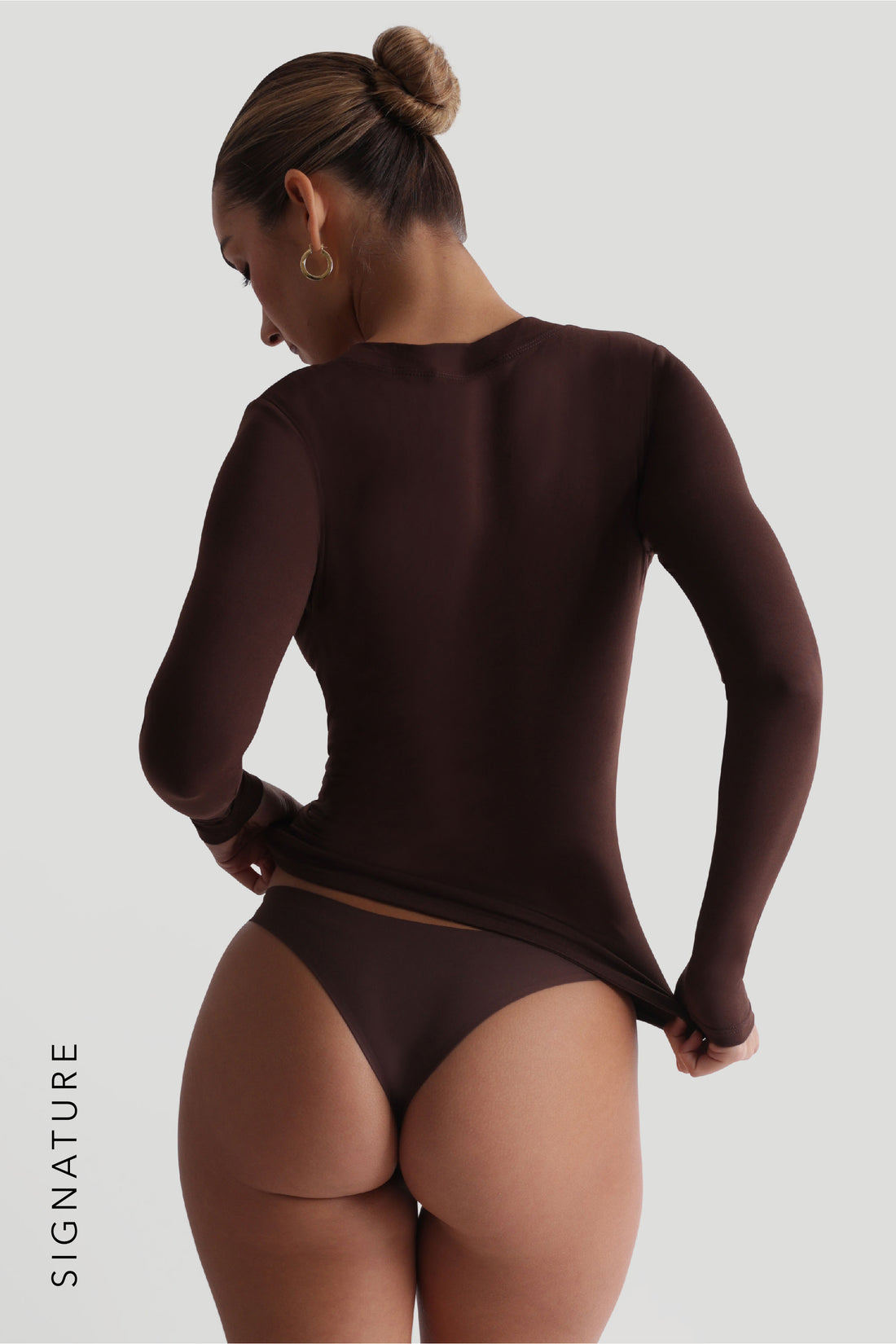 V-Shape Long Sleeve T-Shirt - Chocolate