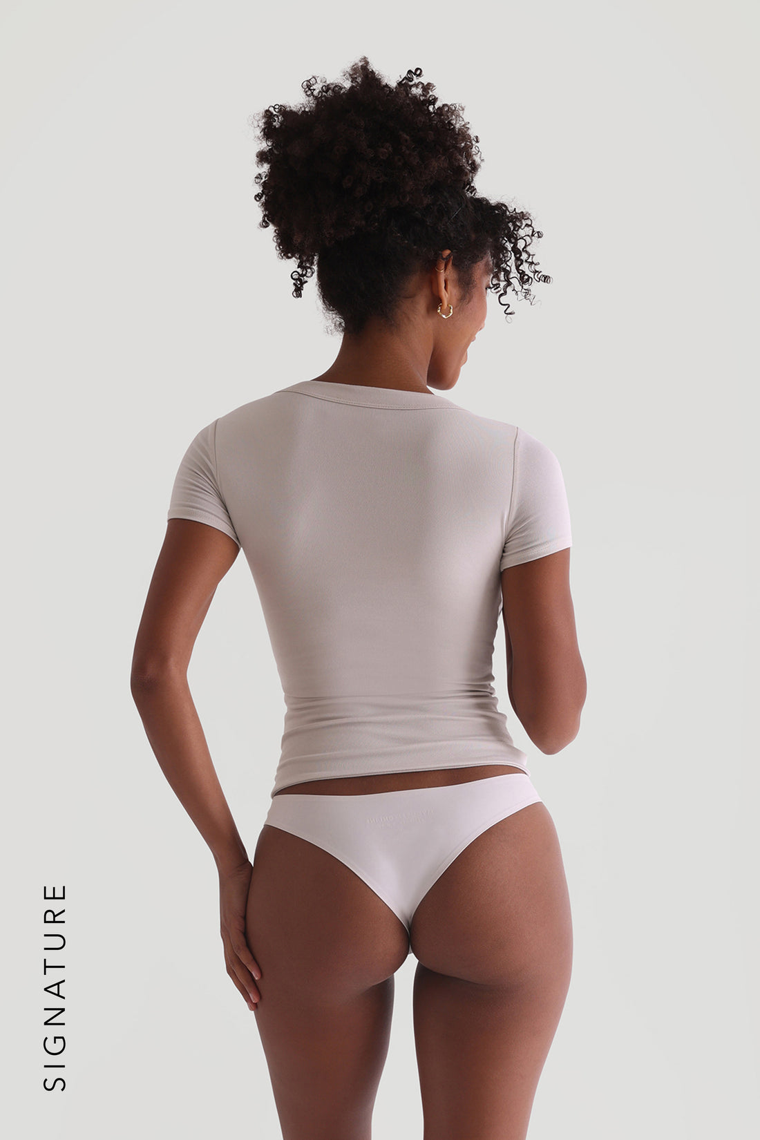 V-Shape Kurzarm-T-Shirt - Weiches Beige