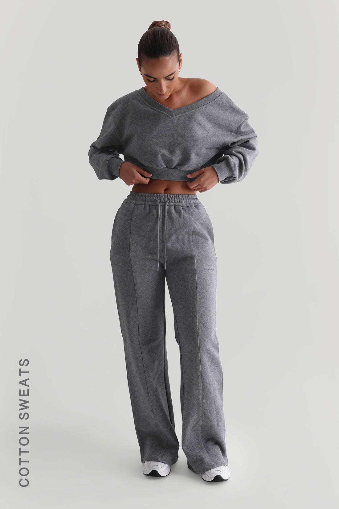 Structured Wide Leg Sweatpants - Stone Gray