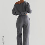 Structured Wide Leg Sweatpants - Stone Gray