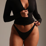 Zip-Up Long Sleeve T-Shirt - Black