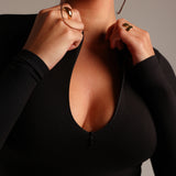 Zip-Up Long Sleeve T-Shirt - Black