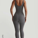 Banded Scoop Neck Jumpsuit - Dark Stone Gray