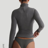 Refined Long Sleeve Turtleneck T-Shirt - Dark Stone Gray