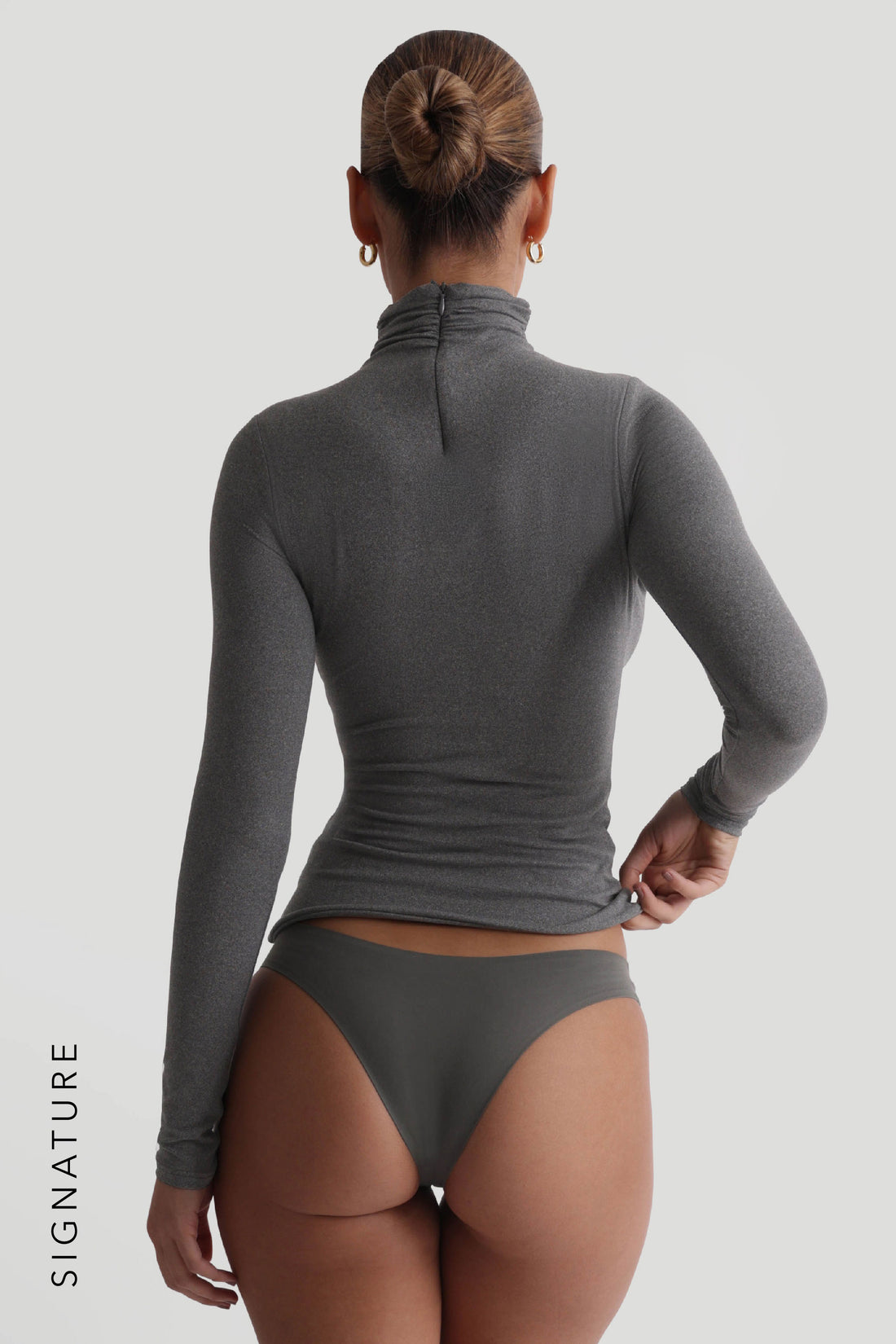 Refined Long Sleeve Turtleneck T-Shirt - Dark Stone Gray