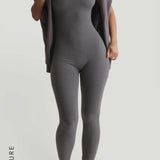 Banded Scoop Neck Jumpsuit - Dark Stone Gray