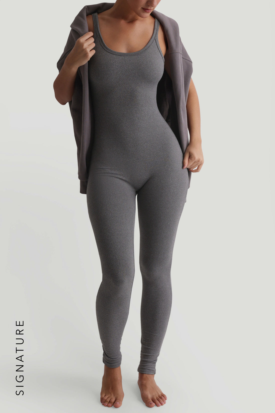 Banded Scoop Neck Jumpsuit - Dark Stone Gray