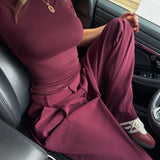 The Ivy Wide-Leg Trousers - Black Cherry