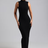 Sleeveless Mock Neck Maxi Dress - Black