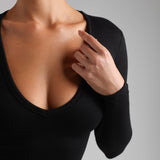 Plunge V-Neck Long Sleeve Top - Black